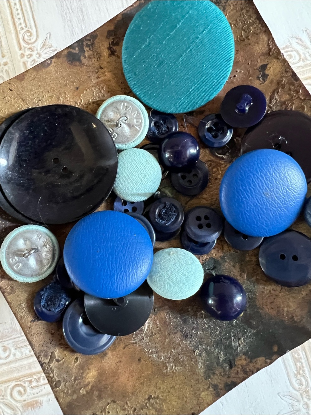 Small Button Lot Rescued Blue Buttons Shank 2 Hole 4 Hole